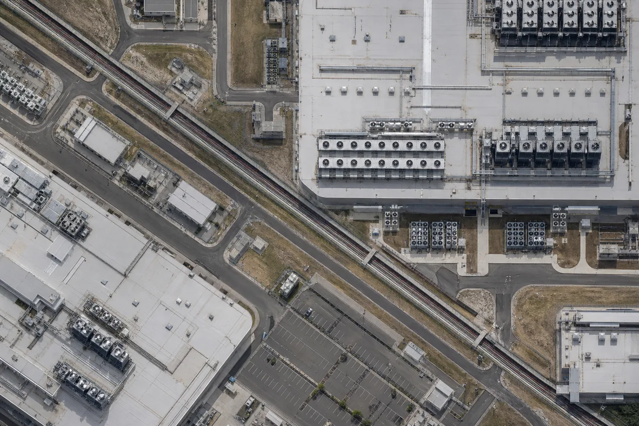 Aerial view of a data center campus from directly above